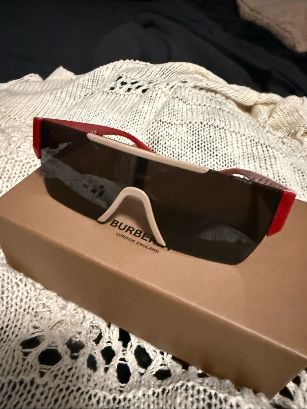 Burberry Red and Black Shield Sunglasses with Cream Bridge